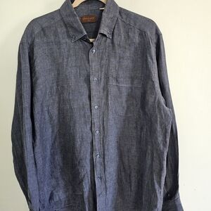 Trovare Slate Blue 100% Linen Dress‎ Shirt Size XL